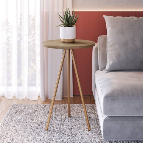 Mesa Lateral de Apoio com Pés Metálicos 35x35cm 27943 Artesano - Hanover/dourado