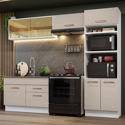 Armário de Cozinha Completa 270cm Branco/crema Agata Madesa 05