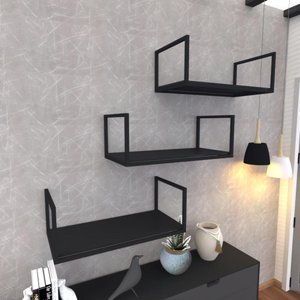 Prateleira Industrial Suspensa Estante Parede Nicho Preto Ferro e Madeira Suporte Pratileira
