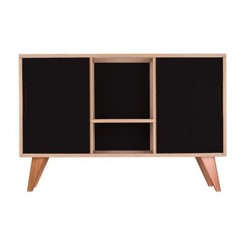 Aparador Buffet Murano Moderno 2 Portas MDP 115cm Carvalho e Preto Mercado Das Prateleiras