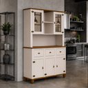Ver imagem 1 de Armário de Cozinha Provençal 5 Portas 3 Gavetas 130cm Alegra S05 Off White Nogueira - Lyam Decor