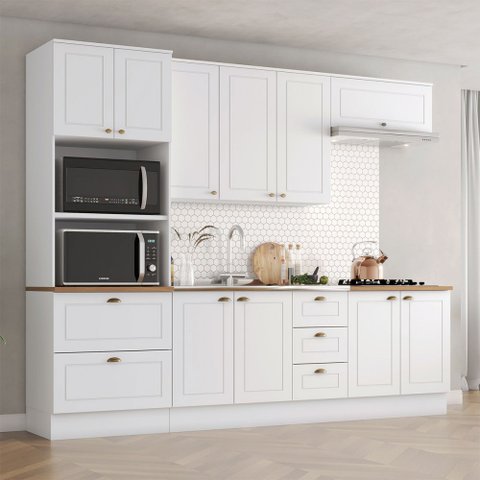 Cozinha Completa Americana 10 Portas 5 Gavetas 100% Mdf Branco Hp/nature - Henn