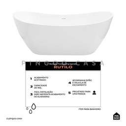 Banheira Freestanding Imersão Acrílico 170 Cm Rutilo Pingoo.casa - Branco - 3 Banheira Freestanding Imersão Acrílico 170 Cm Rutilo Pingoo.casa - Branco - 3