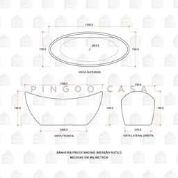 Banheira Freestanding Imersão Acrílico 170 Cm Rutilo Pingoo.casa - Branco - 8 Banheira Freestanding Imersão Acrílico 170 Cm Rutilo Pingoo.casa - Branco - 8