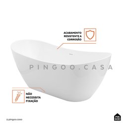 Banheira Freestanding Imersão Acrílico 170 Cm Rutilo Pingoo.casa - Branco - 4 Banheira Freestanding Imersão Acrílico 170 Cm Rutilo Pingoo.casa - Branco - 4