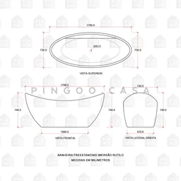 Banheira Freestanding Imersão Acrílico 170 Cm Rutilo Pingoo.casa - Branco - 8