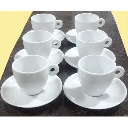 Kit Jogo 6 Xícaras Café, Chá 200ml Cônica com Pires - Porcelana Branca - 2