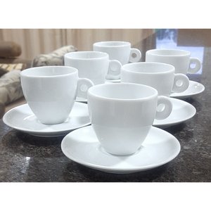 Kit Jogo 6 Xícaras Café, Chá 200ml Cônica com Pires - Porcelana Branca