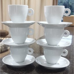 Kit Jogo 6 Xícaras Café, Chá 200ml Cônica com Pires - Porcelana Branca - 3