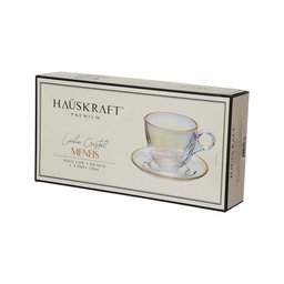 Jogo de Xícaras para Café Menfis Rainbow com Borda Dourada em Cristal com Pires 170 Ml - 8 Peças - 4