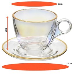 Jogo de Xícaras para Café Menfis Rainbow com Borda Dourada em Cristal com Pires 170 Ml - 8 Peças - 2