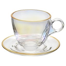Jogo de Xícaras para Café Menfis Rainbow com Borda Dourada em Cristal com Pires 170 Ml - 8 Peças - 3