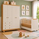 Ver imagem 1 de Quarto de Bebê Guarda-Roupa 4 Portas e Berço Minicama 4 em 1 Levy 100% MDF Yescasa