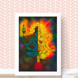 Quadro Decorativo Shiva e Shakti 24x18cm:madeira Branca - 1