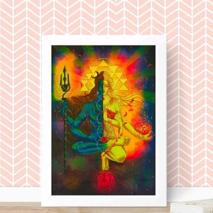 Quadro Decorativo Shiva e Shakti 24x18cm:madeira Branca