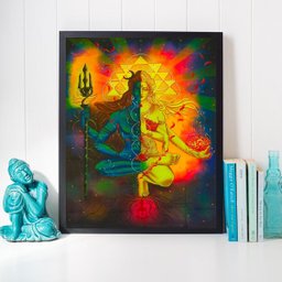 Quadro Decorativo Shiva e Shakti 24x18cm:madeira Branca - 2