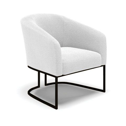 Poltrona Stella Bouclê Off White Base Metálica Industrial Preto - D'Rossi