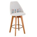 Ver imagem 2 de Kit 10 Banquetas Alta Maya Giratória Com Encosto Linho Bege Claro e Almofada Mosaico - Gat
