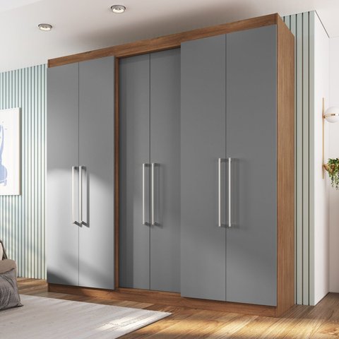 Roupeiro 6 Portas 220,5cm x 218cm x 47cm Oxford Cinza/Freijo