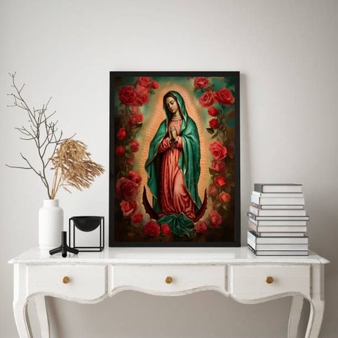 Quadro Sacro Nossa Senhora de Guadalupe 33x24cm - com Vidro:madeira Branca