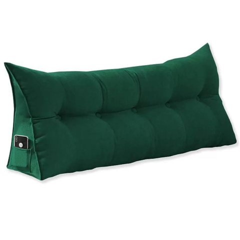 Almofada para Cabeceira de Cama Queen 160 Cm com Porta Celular Apoio para Costas Suede Verde