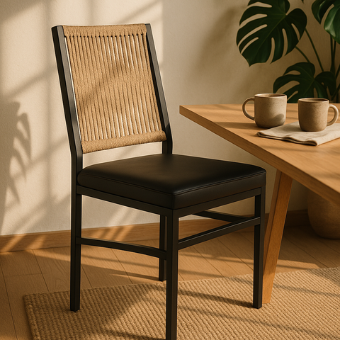 Cadeira Preta Corda Nautica Bege Varanda Sacada Cozinha Kit2 Tinta Eletrostática