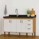 Ver imagem 2 de Armário de Cozinha 194 Cm Gabinete com 4 Portas e 3 Gavetas:avelato/branco