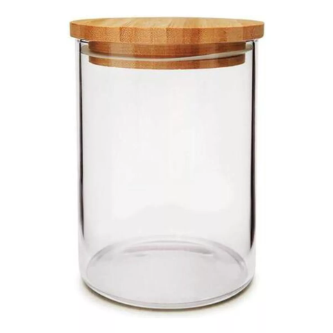 Pote de Vidro Hermético Redondo com Tampa Bambu - 800ml