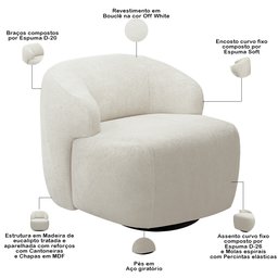 Sofá 3 Lugares Curvo Orgânico com 02 Poltronas Para Sala Living 250cm Barolo L06 Bouclê Off White -  - 4