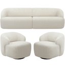 Ver imagem 1 de Sofá 3 Lugares Curvo Orgânico com 02 Poltronas Para Sala Living 250cm Barolo L06 Bouclê Off White - 