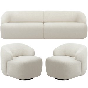Sofá 3 Lugares Curvo Orgânico com 02 Poltronas Para Sala Living 250cm Barolo L06 Bouclê Off White - 
