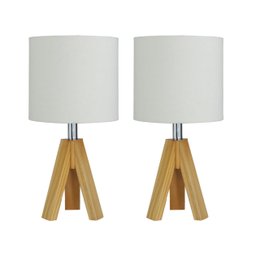 Kit 02 Abajur Quarto Tripé Madeira Natural Pequeno Luxo - 1