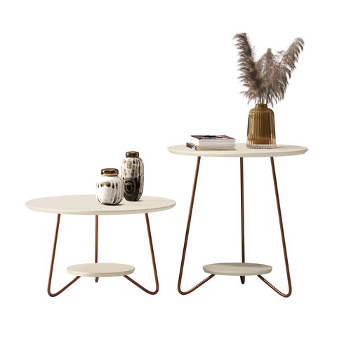 Conjunto 2 Mesa de Centro e Apoio Liz Sala Moderno-off White