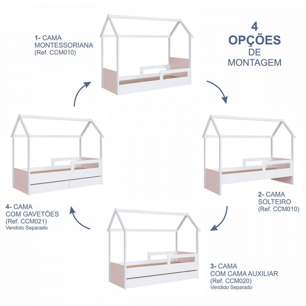 Cama Infantil Montessoriana sem Colchão Linha Infanto Branco/rosa Ccm010 Completa Móveis - 3