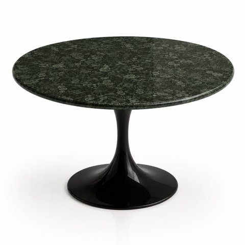 Mesa de Jantar Saarinen Redonda 150 cm Tampo Mármore Verde Guatemala Base Laca Preta