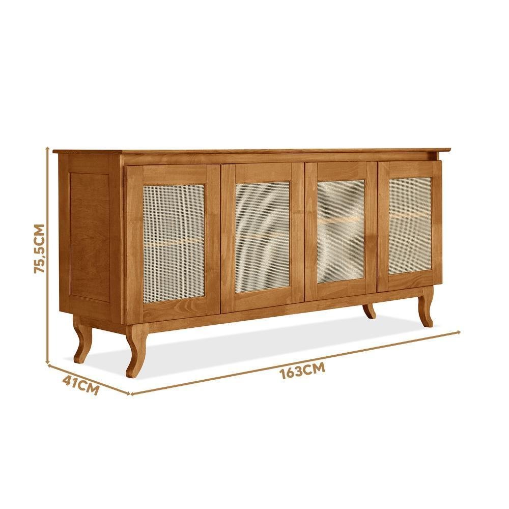Buffet Aparador Madeira e Tela de Rathan Sintética 4 Portas Deltran Atraente Móveis Imbuia - 4