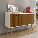 Ver imagem 3 de Aparador Buffet Dallas 4 Portas Decoração Cantinho Café Pés Retrô Off White/ripado Nature - Rpm