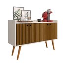 Ver imagem 1 de Aparador Buffet Dallas 4 Portas Decoração Cantinho Café Pés Retrô Off White/ripado Nature - Rpm