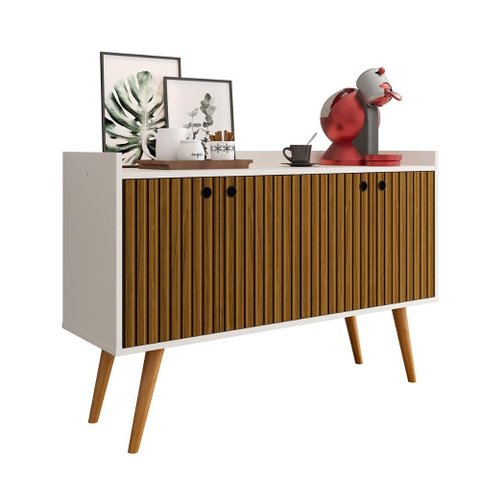 Aparador Buffet Dallas 4 Portas Decoração Cantinho Café Pés Retrô Off White/ripado Nature - Rpm