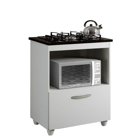 Balcão para Cooktop 4 Bocas 1 Porta Basculante Espaço para Micro-ondas Salvia Kaiki Móveis