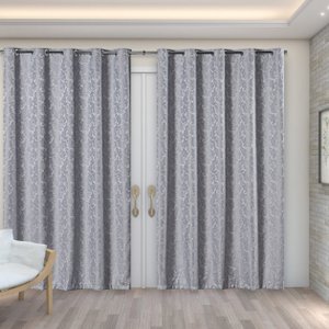 cortina sala tecido jacquard cinza semi blackout 3,00x2,80