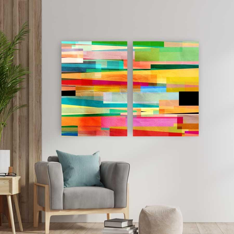 Quadro Tela Composição Fitele De Cores No Chassi 2X 95X63Cm - 1