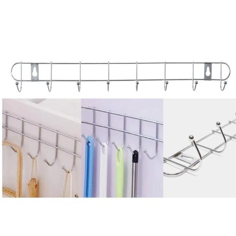 Cabideiro de Parede Grande 10 Ganchos Suporte Multiuso Organizador Guarda-Roupa Lavanderia Banheiro