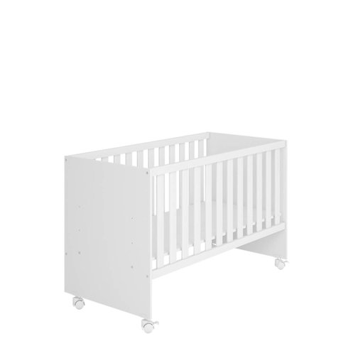 Berço Reto Infantil Encanto Feliz com Mosquiteiro e Rodízios -Branco Branco - ÉdeCasaMóveis                                                    