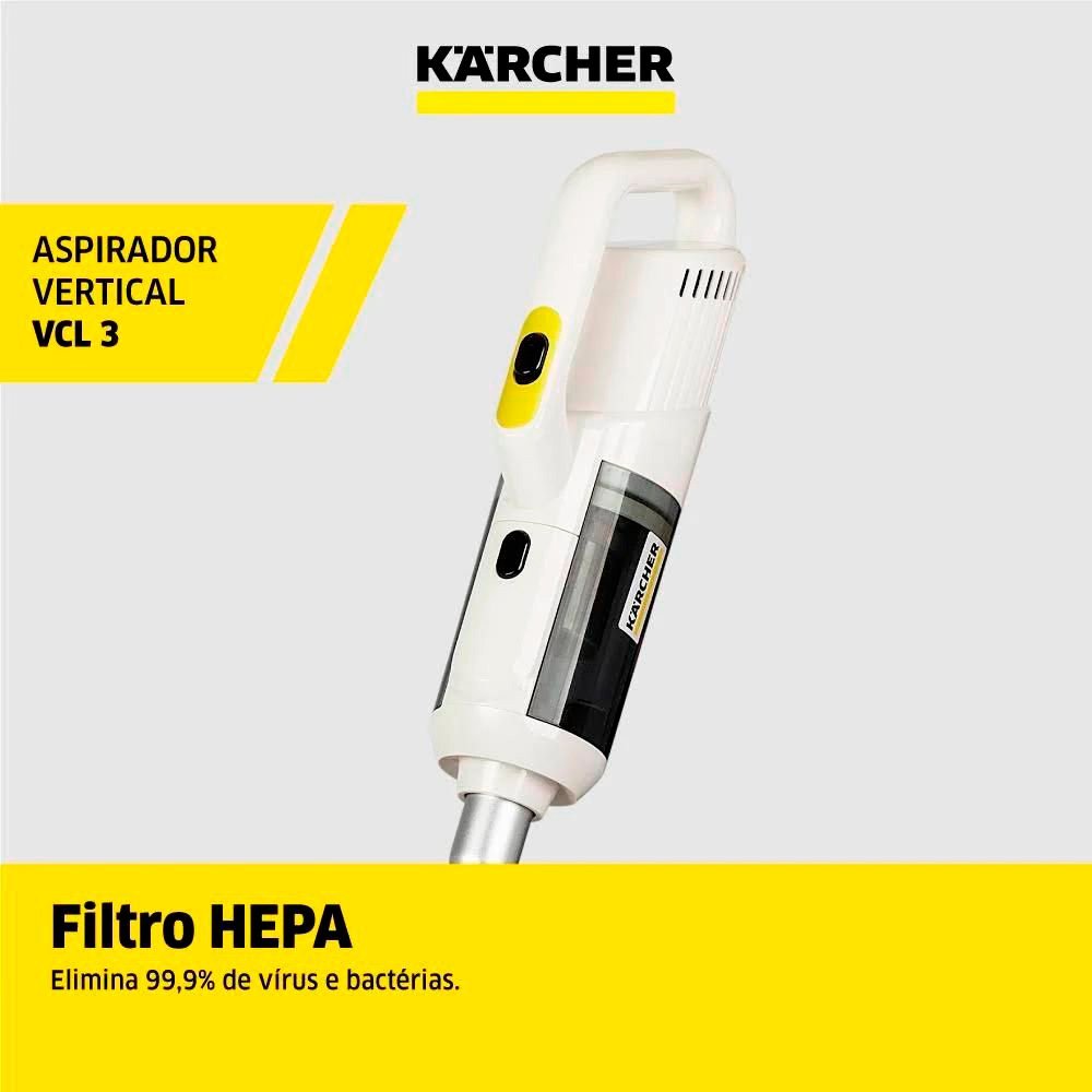 Aspirador de Pó Vertical 2 em 1 Bivolt com Filtro Hepa e Bateria de Lítio 14v Branco Karcher Vcl 3 - 5