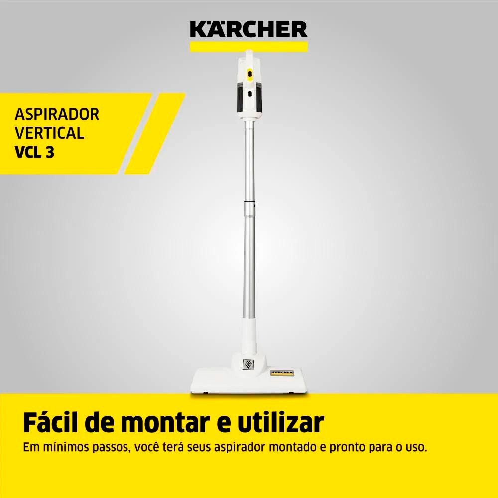 Aspirador de Pó Vertical 2 em 1 Bivolt com Filtro Hepa e Bateria de Lítio 14v Branco Karcher Vcl 3 - 6