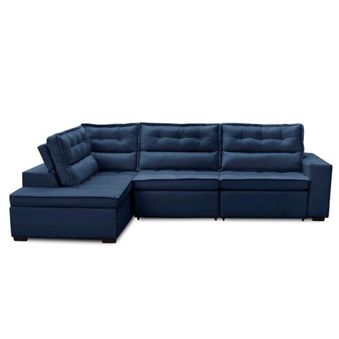 Sofá de Canto Retrátil e Reclinável com Molas 3,40x2,00 Esq Marília Suede Azul Rover & Beato