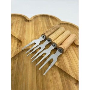 Jogo de Garfos para Petiscos em Aço Inox 8 Peças com Cabo de Madeira