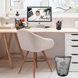 Kit Escritório Organizador de Mesa Lixeira Porta Caneta Lápis Preto - 5