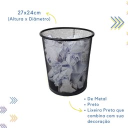Kit Escritório Organizador de Mesa Lixeira Porta Caneta Lápis Preto - 4